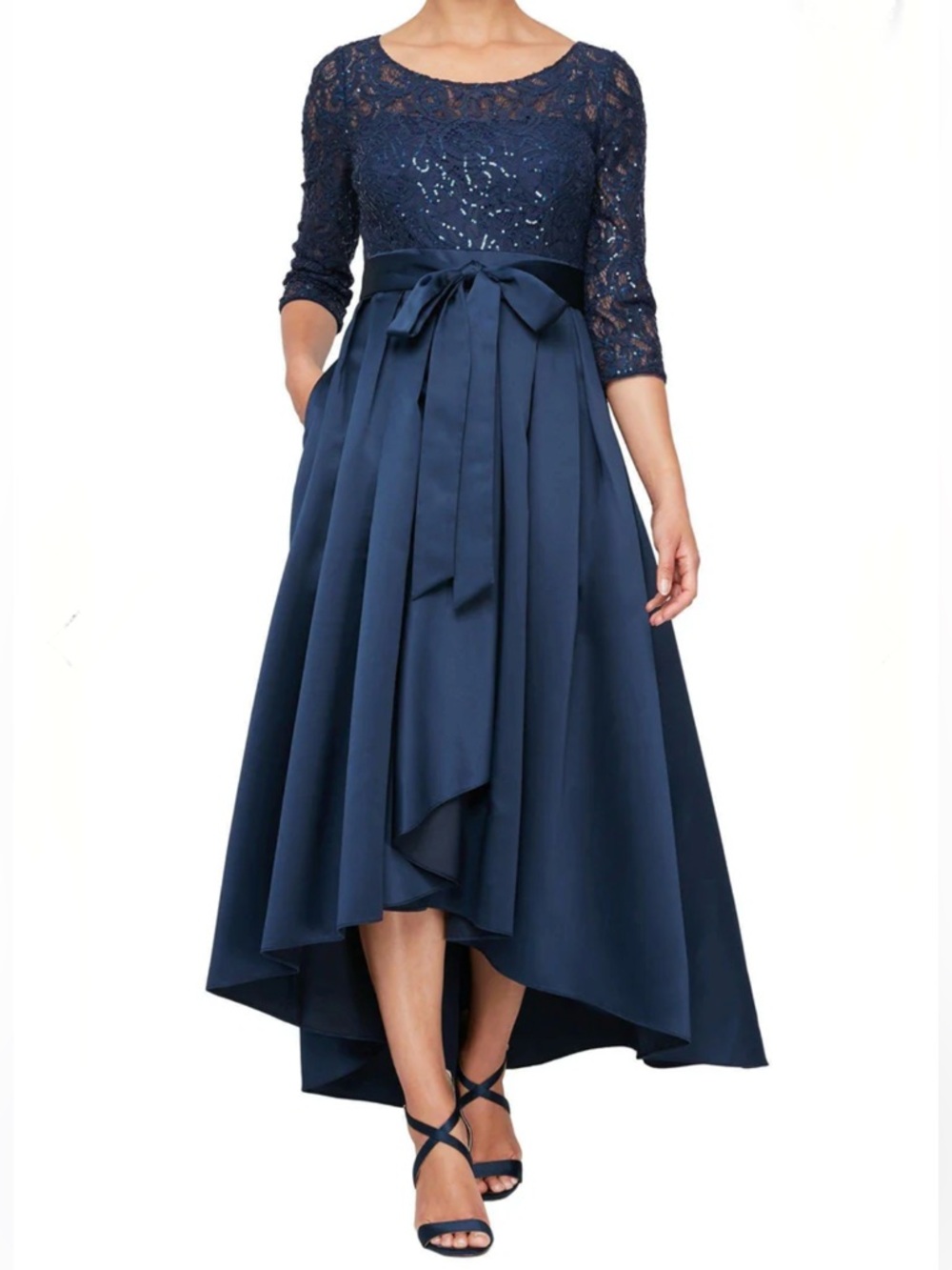 Alex Evenings Wedgewood Sequin Lace High-Low Gown Dress Size 10 NWTWD